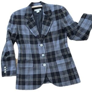 Vintage 90s Banana Republic Women's Blue Plaid Wool Blazer Oversized Tailored